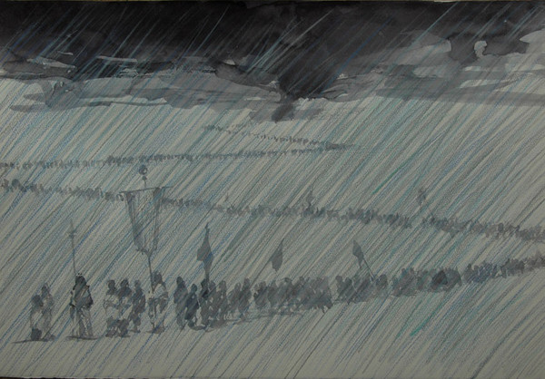 Prozessionszug im Schneegestöber